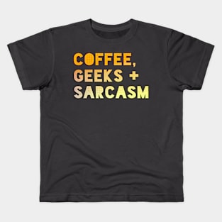 Coffee, Geeks + Sarcasm (slomo-plosion) Kids T-Shirt